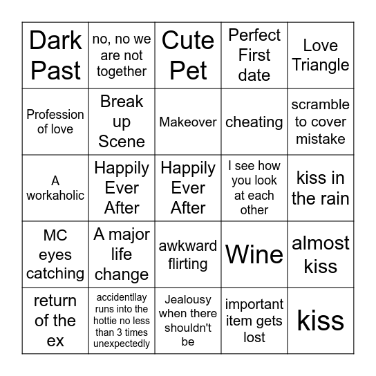 Romance Bingo! Bingo Card
