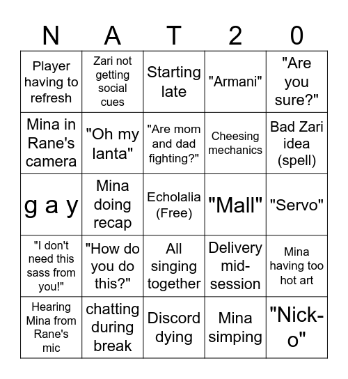 Death Save Society Bingo Card