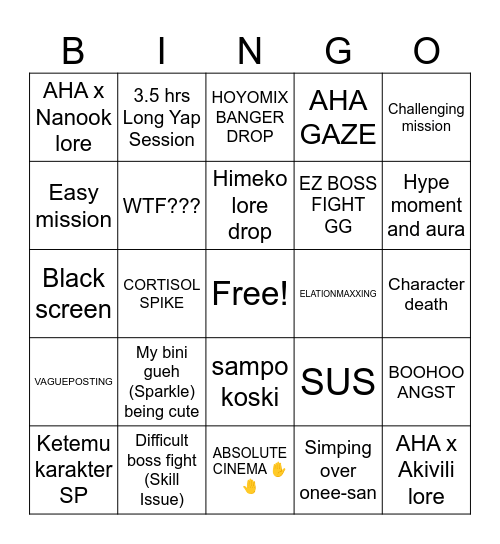 HSR 4.0 Bingo Card