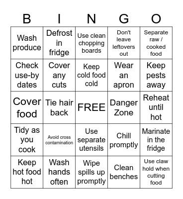 Food Safety Bingo Card
