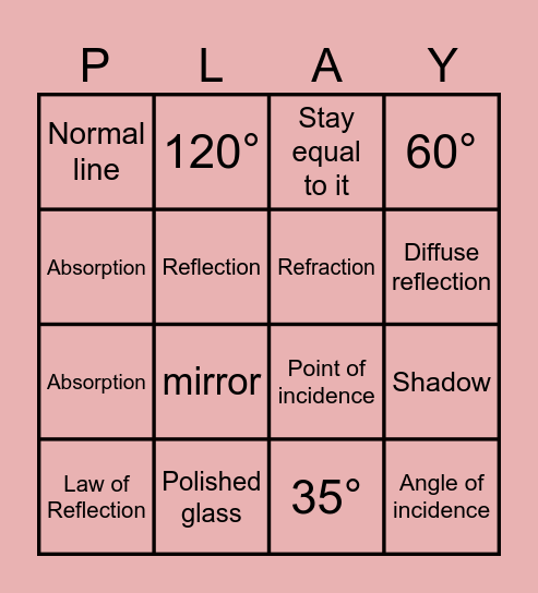 REFLECTION Bingo Card