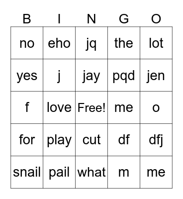 Words of the Day Bingo Card