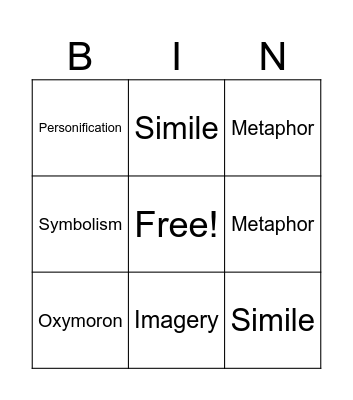 Figurative Language Bingo Card