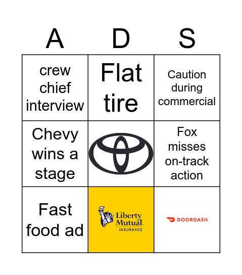 Daytona 500 Bingo Card