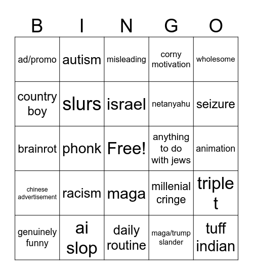 Instagram reels Bingo Card