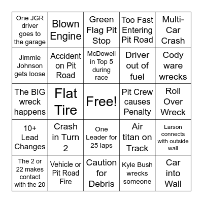 Daytona 500 Bingo Card