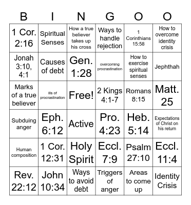 RCCG Destiny Chapel Sunday School Review Feb. 2026 Bingo Card