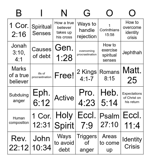 RCCG Destiny Chapel Sunday School Review Feb. 2026 Bingo Card