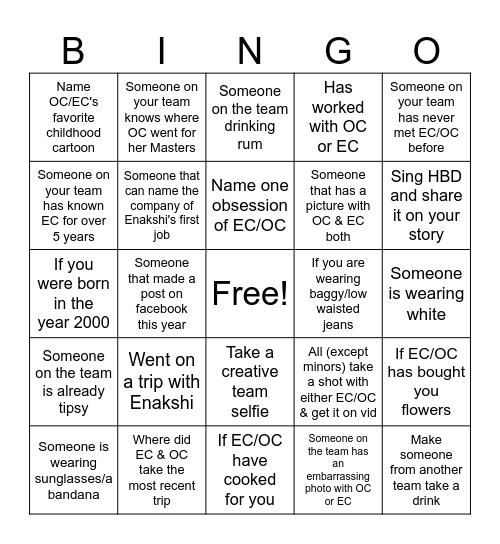 EC OC Bingo Card