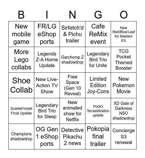 Pokemon Day 2026 Bingo Card