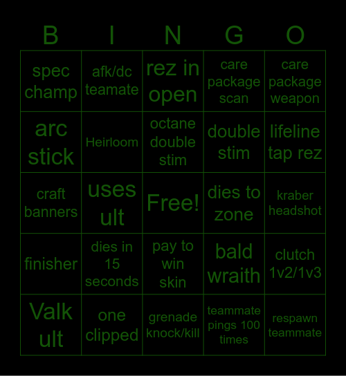 Apex bingo Card