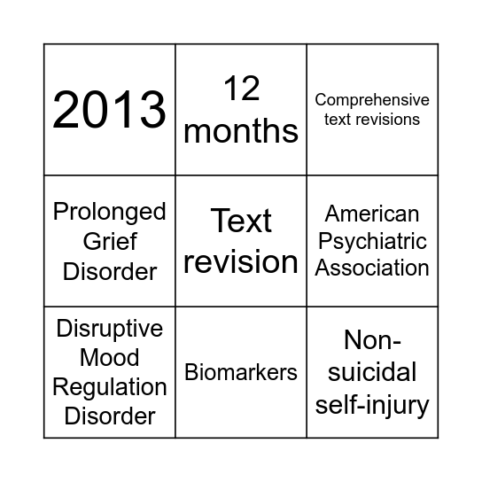 DSM-5 and DSM-5 TR Bingo Card