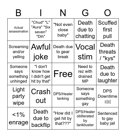 Oomf bingo Card