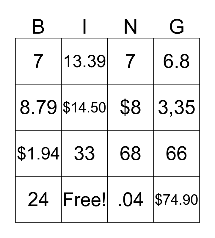 Chapter 3 Review Bingo Card