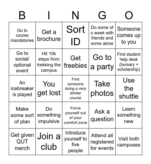 O WEEK UNI!! Bingo Card