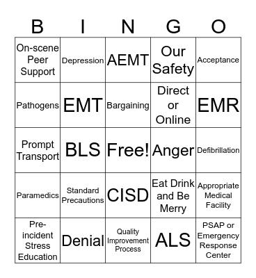 Chapters 1 and 2 EMR Bingo Card