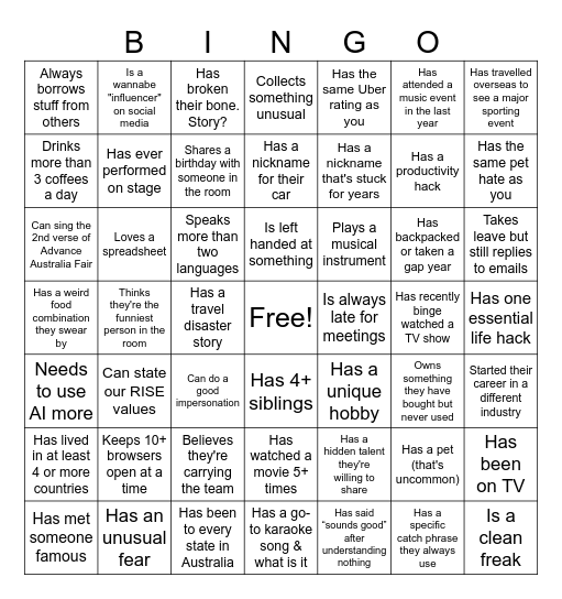 CBRE TR Bingo Card