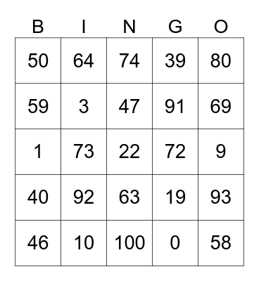 Number bingo Card