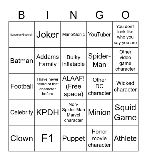 Karneval Costume Bingo Card