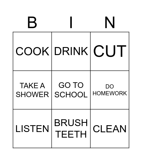 ACTIONS Bingo Card