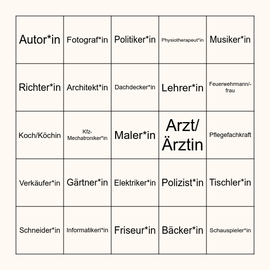 Bingo - Berufe Bingo Card