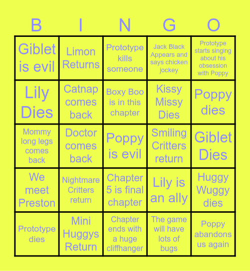 Poppy Playtime Chapter 5 Bingo Card