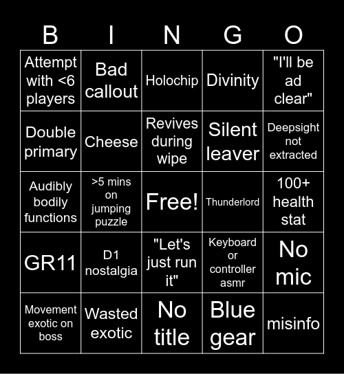 LFG Bingo Card