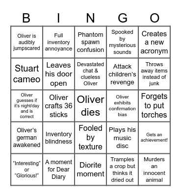About Oliver Blind Minecraft Bingo Card