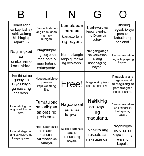 KABANATA 9 HANGGANG 12 Bingo Card
