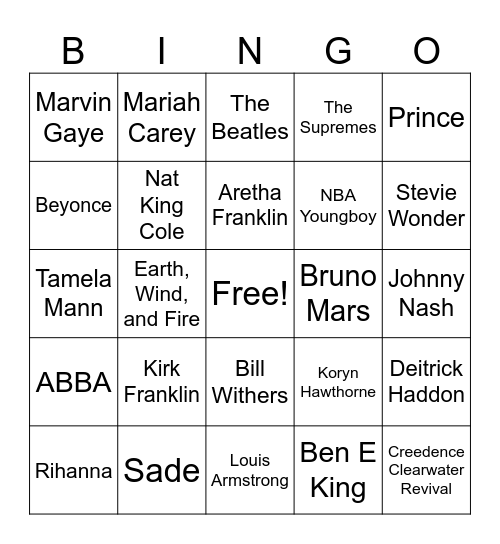Music Bingo Card