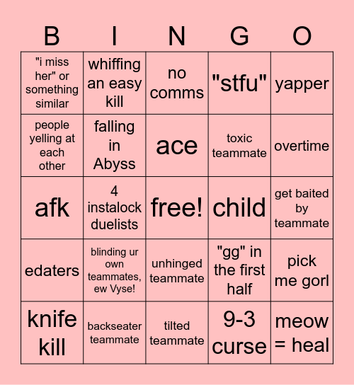 idk valorant bingo card Bingo Card