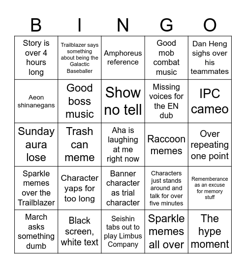 HSR 4.0 Stream BINGO Card