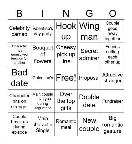 Sitcom Valentine's Day Bingo Card