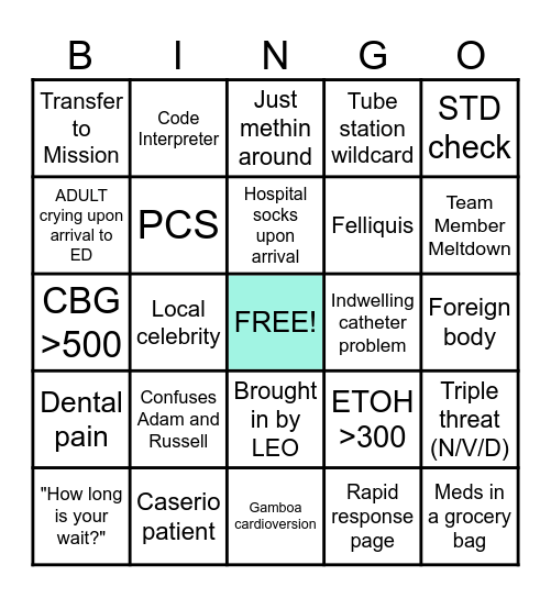 Sunday Funday ED Bingo Card