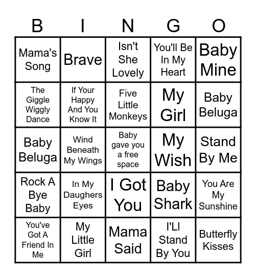 Baby Music Bingo Card