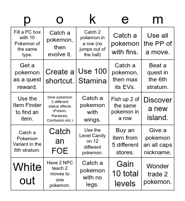 Pokemon Bingo Card