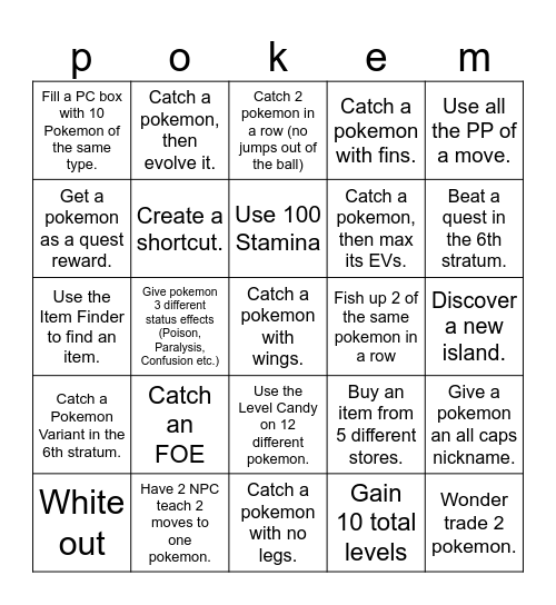 Pokemon Bingo Card