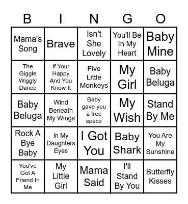 Baby Music Bingo Card