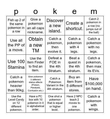 Pokemon Bingo Card