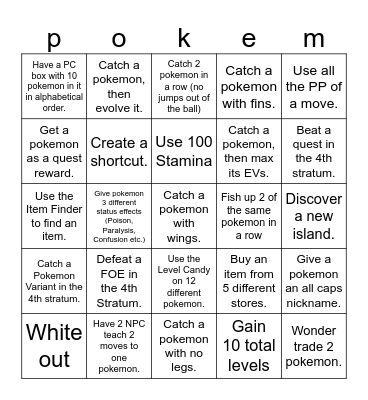 Pokemon Bingo Card