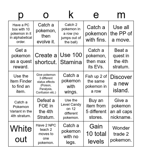 Pokemon Bingo Card