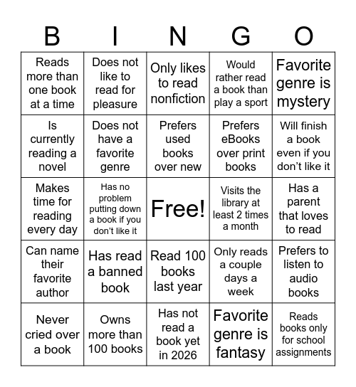 Book Bingo Card