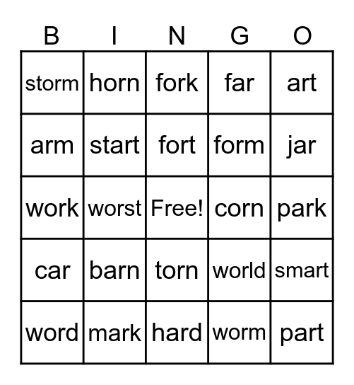 ar and or Bingo Card