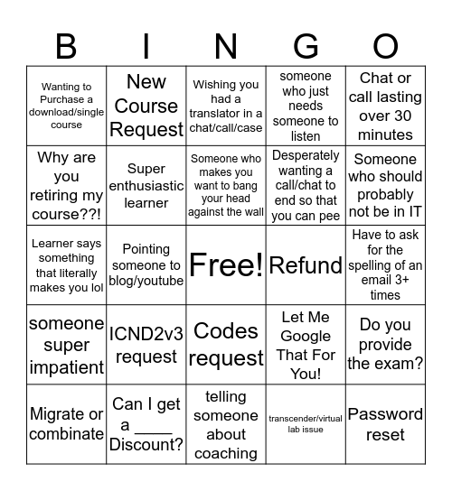 Week of January 9th LS bingo Card