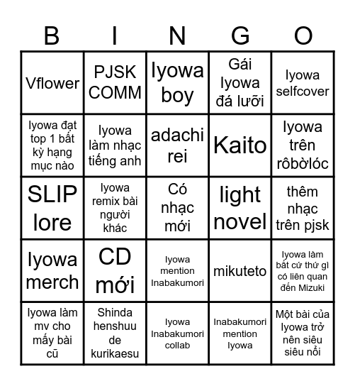 Iyowa Bingo Card
