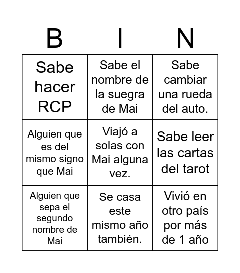 Despedida Maiu Bingo Card
