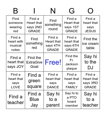 OMPH School Dance Bingo Card