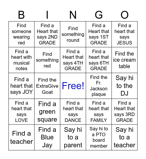 OMPH School Dance Bingo Card