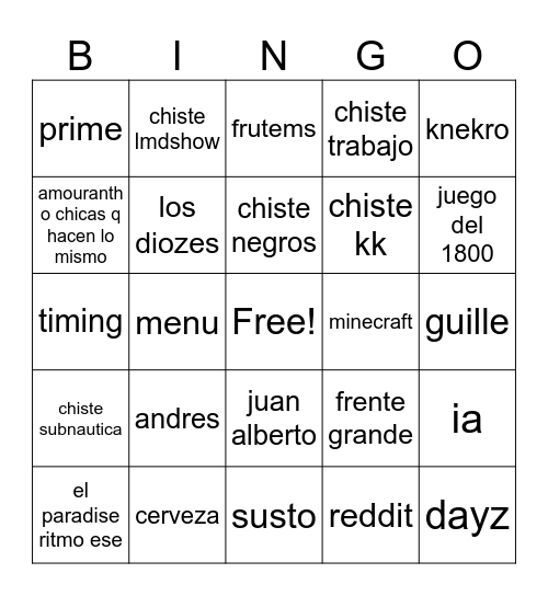 illojuan Bingo Card