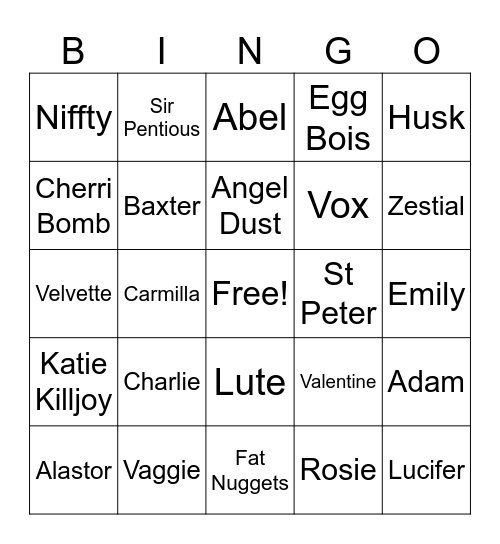 Hazbin Bingo Card